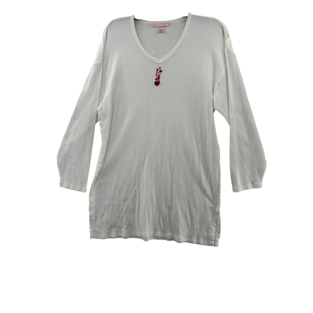 Victoria's Secret XS White Long‎ Sleeve Top Red Heart Embroidery